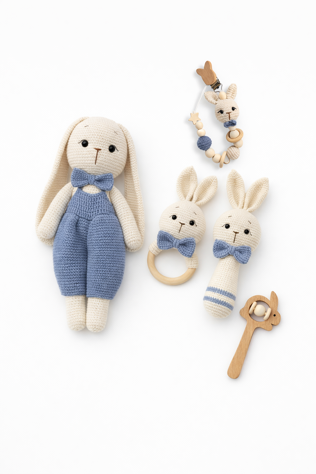 AMIGURUMI CROCHET BUNNY BABY GIFT SET – 5 PIECE