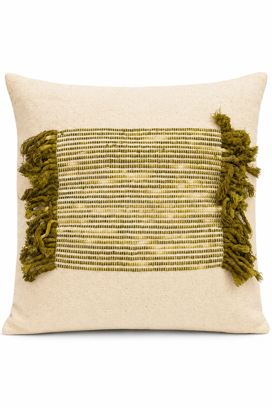 OLIVE FRINGE THROW PILLOW COVER
