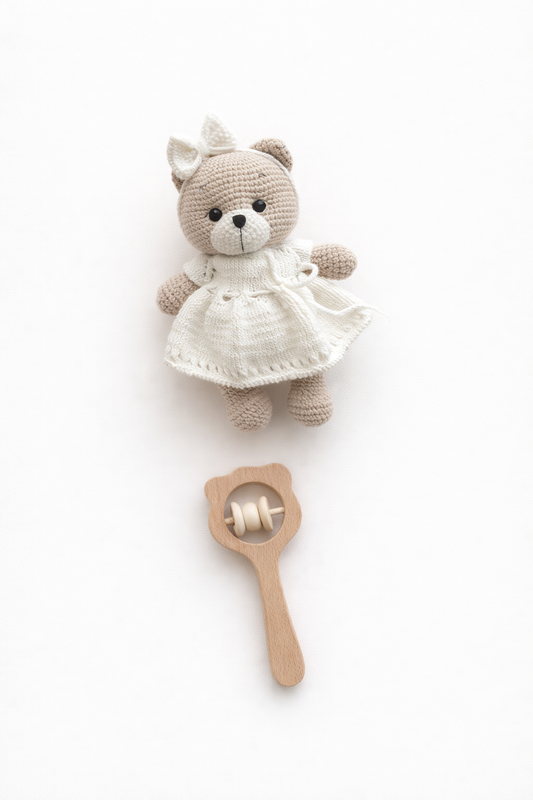AMIGURUMI CROCHET TEDDY BEAR BABY GIFT SET – 2 PIECE
