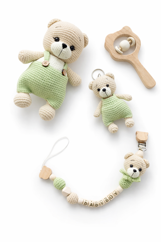 AMIGURUMI CROCHET TEDDY BEAR BABY GIFT SET – 5 PIECE