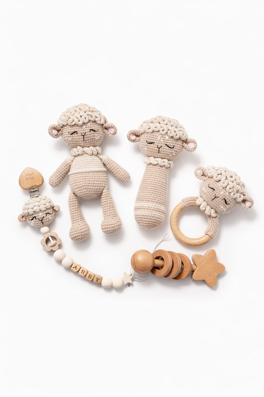 AMIGURUMI CROCHET LAMB BABY GIFT SET – 5 PIECE