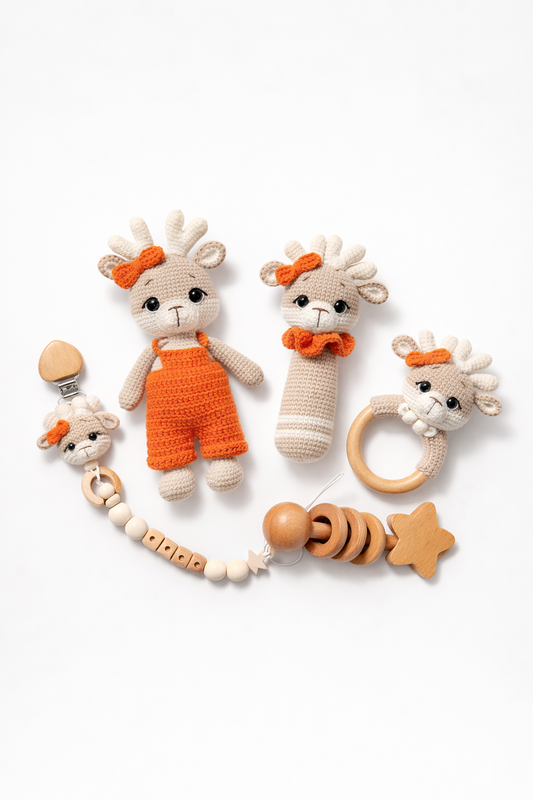 AMIGURUMI CROCHET DEER BABY GIFT SET – 5 PIECE