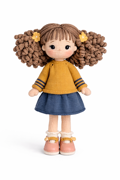 HANDMADE MUSTARD SWEATER GIRL DOLL