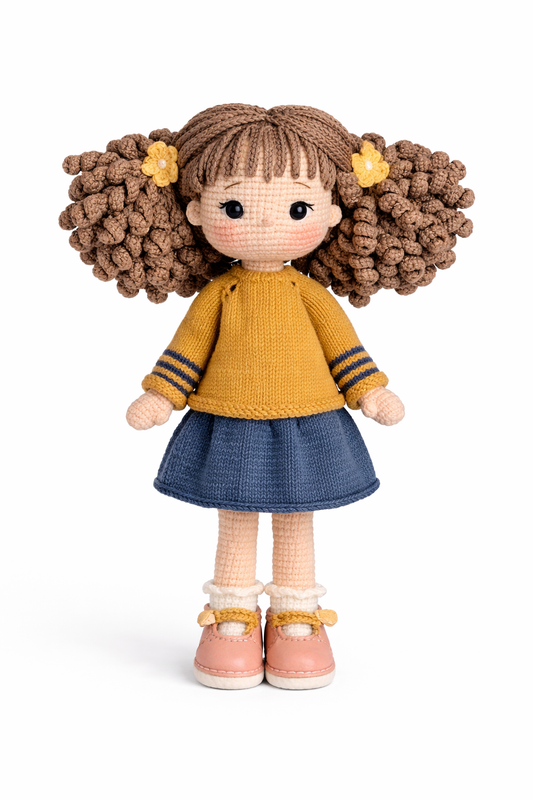 HANDMADE MUSTARD SWEATER GIRL DOLL