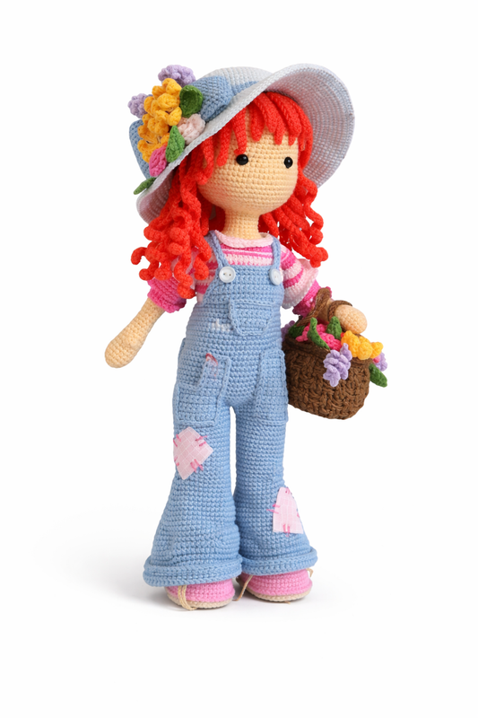 AMIGURUMI CROCHET GIRL DOLL WITH FLOWER BASKET