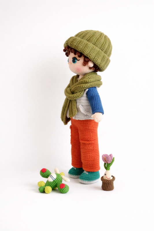 AMIGURUMI CROCHET BOY DOLL WITH ACCESSORIES