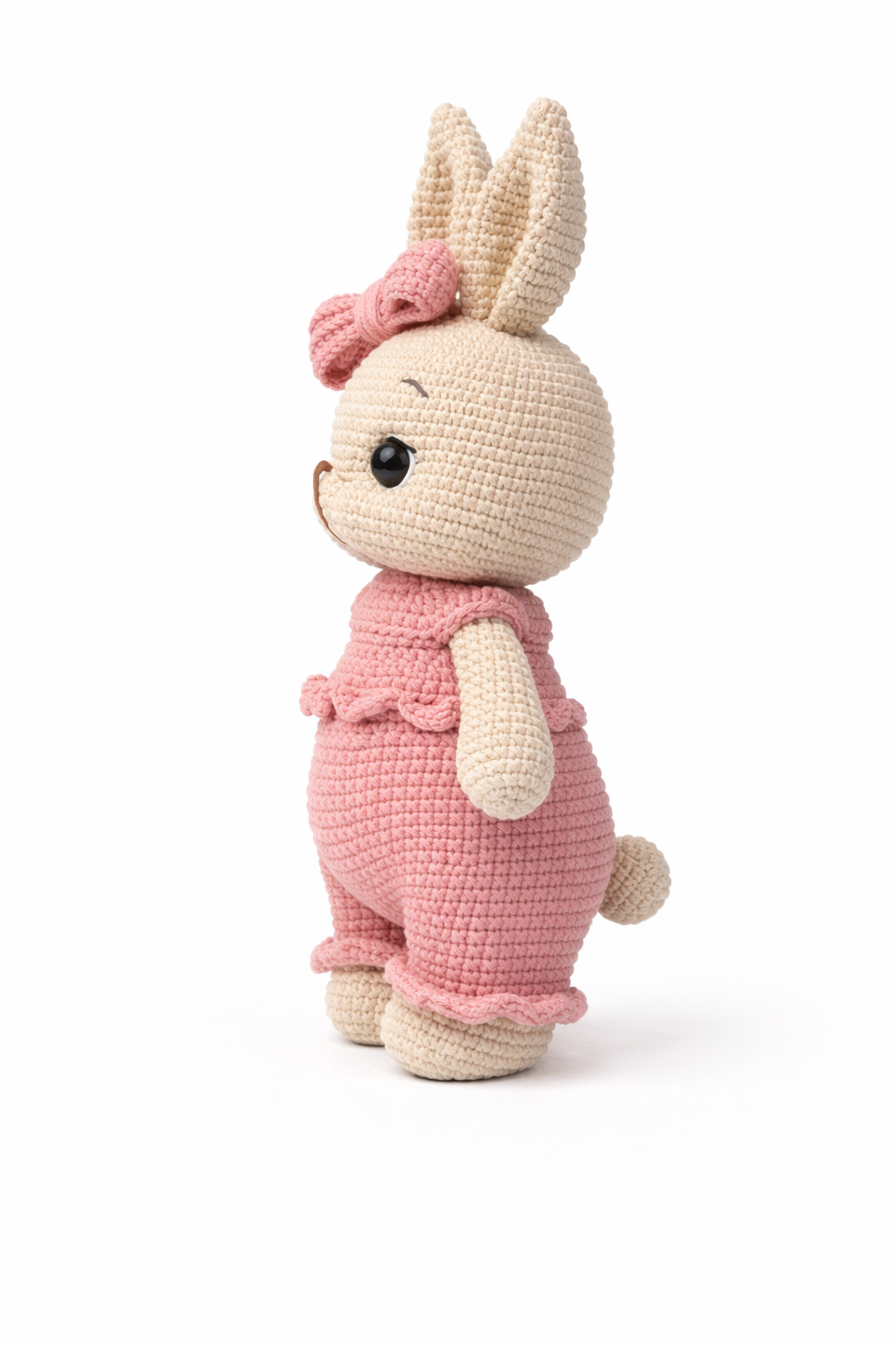 AMIGURUMI CROCHET BUNNY DOLL IN PINK ROMPER