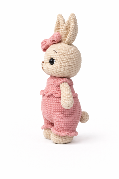 AMIGURUMI CROCHET BUNNY DOLL IN PINK ROMPER