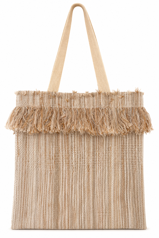 NATURAL FRINGE TOTE BAG